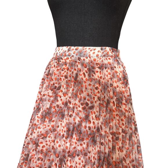 Pleated Skirt Womens Small Leopard Print Fall Colors Midi Skies are Blue - Picture 4 of 11